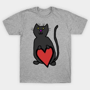 Black Cat with Heart T-Shirt